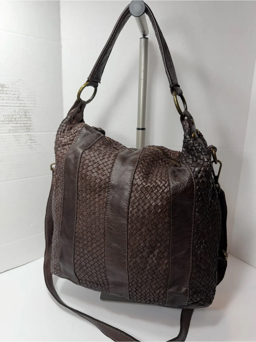 Sundance Catalog “Olya” Leather Woven Purse Bag  Crossbody Chocolate Brown - Picture 4 of 6